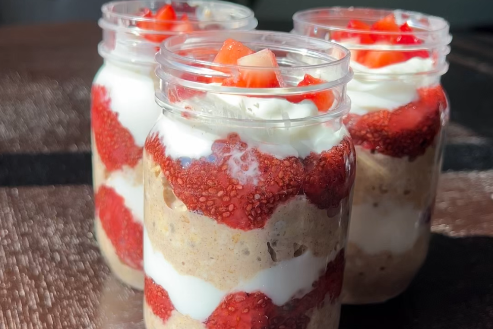 Strawberry Parfait Overnight Oats with Strawberry Chia Seed Jam
