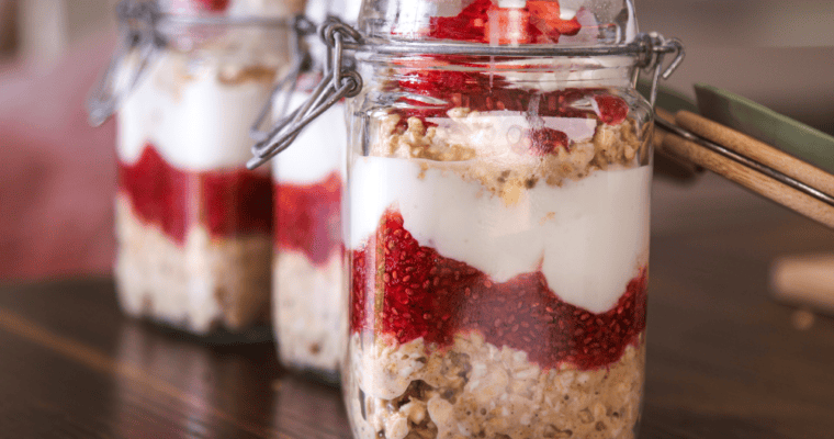 Strawberry Parfait Overnight Oats with Strawberry Chia Seed Jam