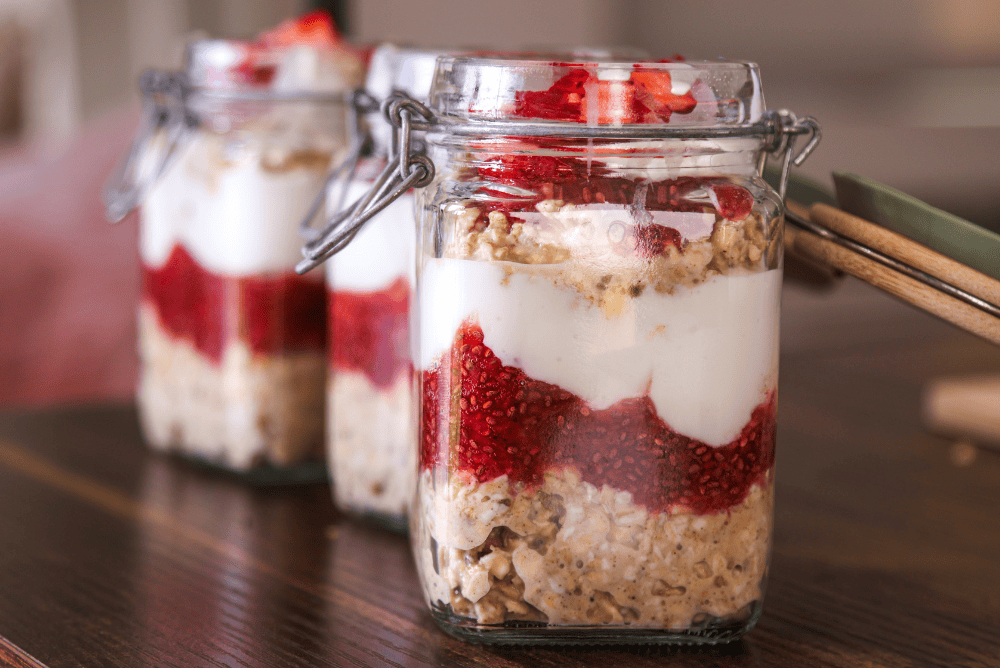 Strawberry Parfait Overnight Oats with Strawberry Chia Seed Jam