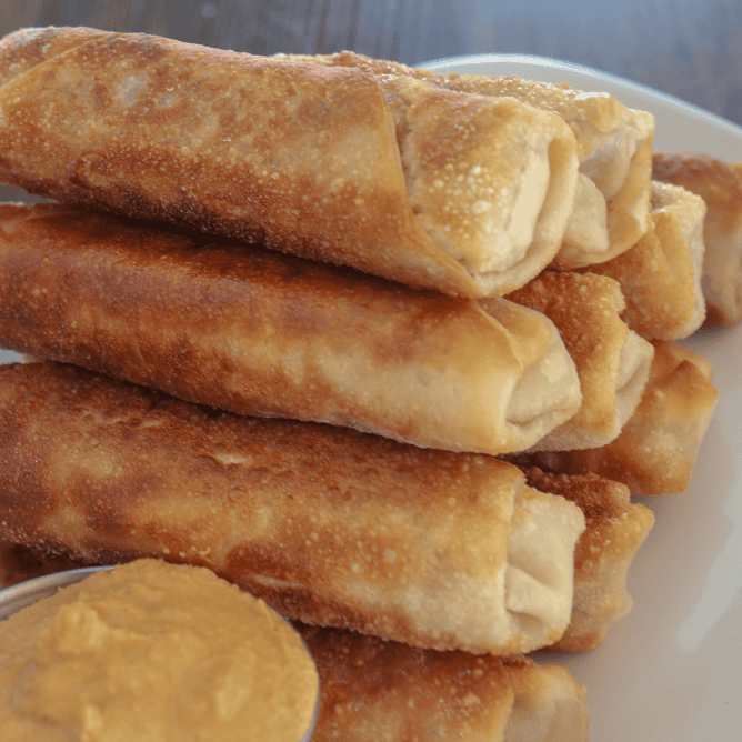 vegan jackfruit cheesesteak egg rolls