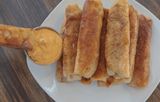 vegan jackfruit cheesesteak egg rolls