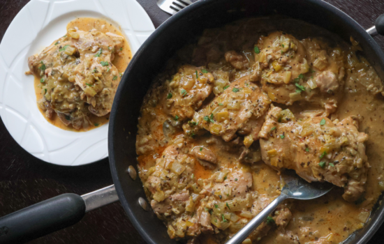 herby chicken with braised leeks and celery
