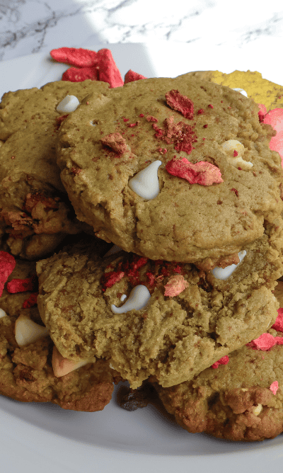Strawberry Matcha White Chocolate Chip Cookies