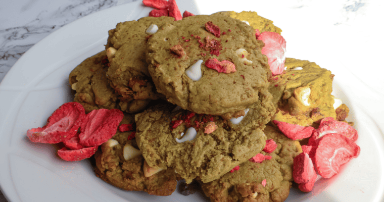 Strawberry Matcha White Chocolate Chip Cookies