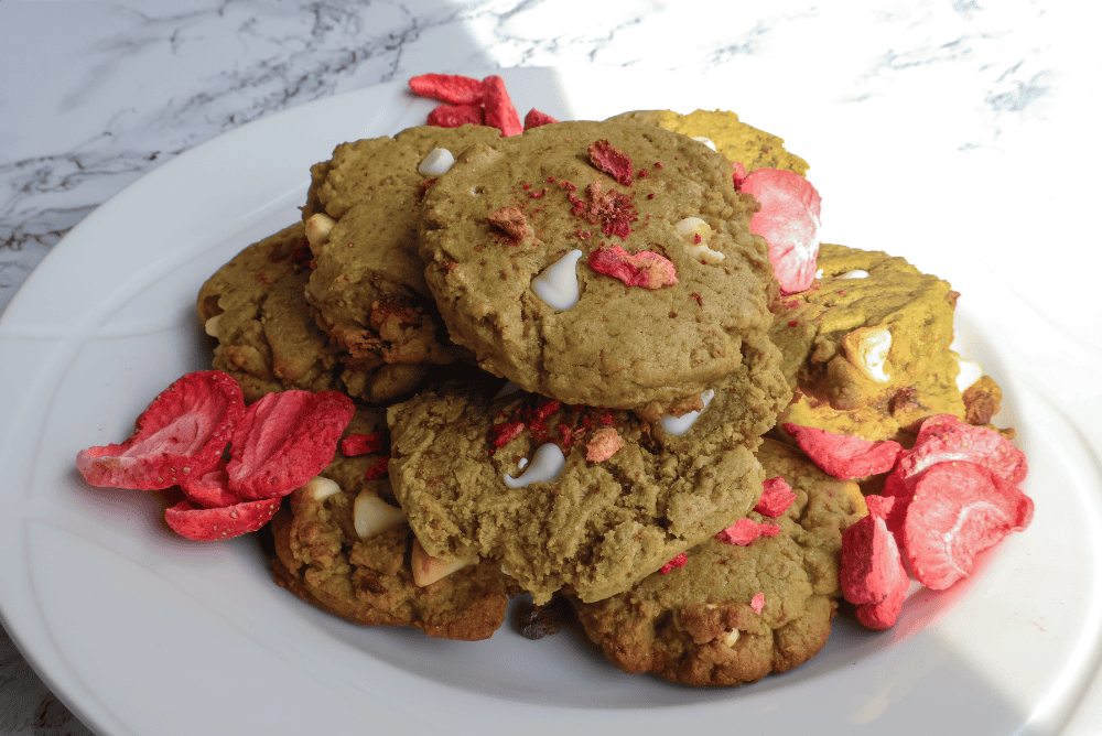 Strawberry Matcha White Chocolate Chip Cookies