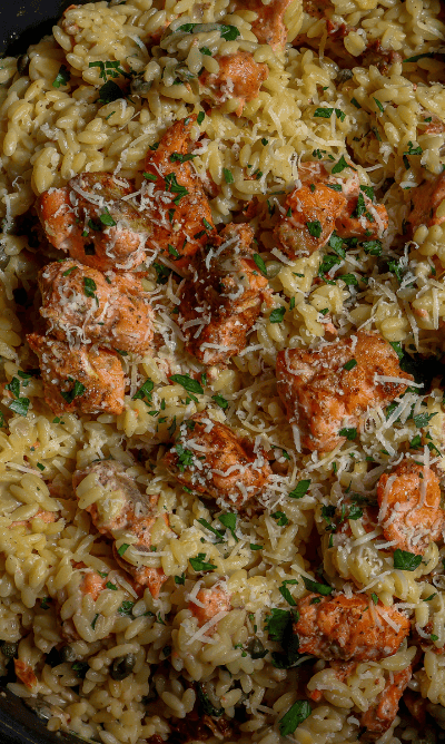 White Wine Caper Salmon Orzo