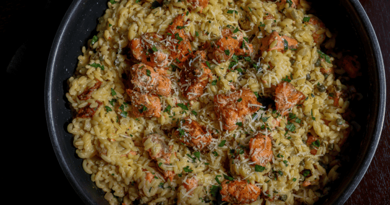 White Wine Caper Salmon Orzo
