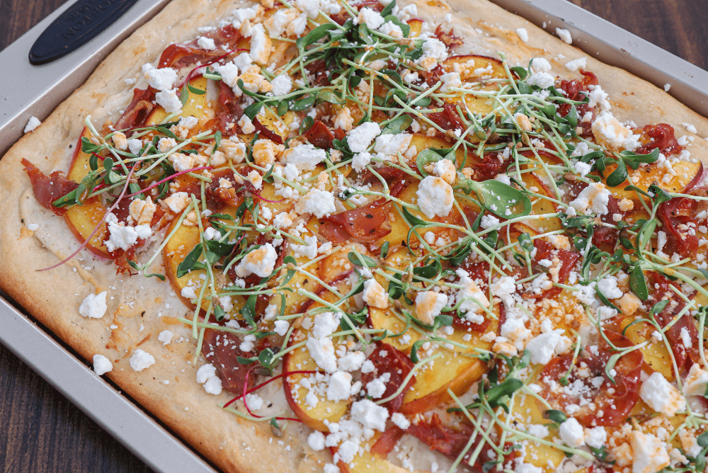 Peach Prosciutto Feta Flatbread with Hot Honey
