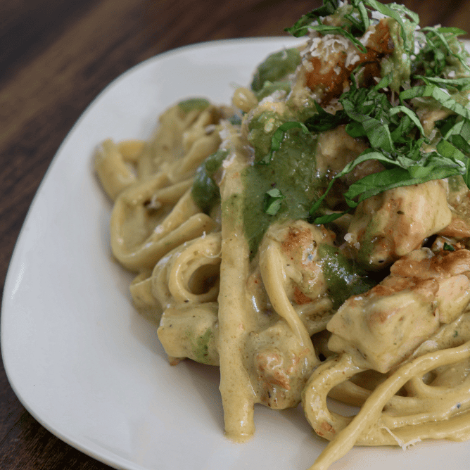 basil pesto roasted garlic chicken alfredo