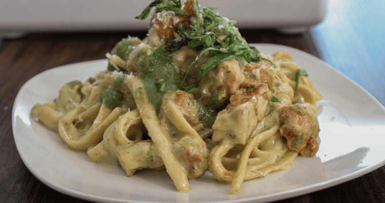 Basil Pesto Roasted Garlic Chicken Alfredo