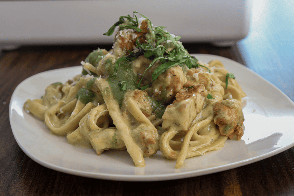Basil Pesto Roasted Garlic Chicken Alfredo