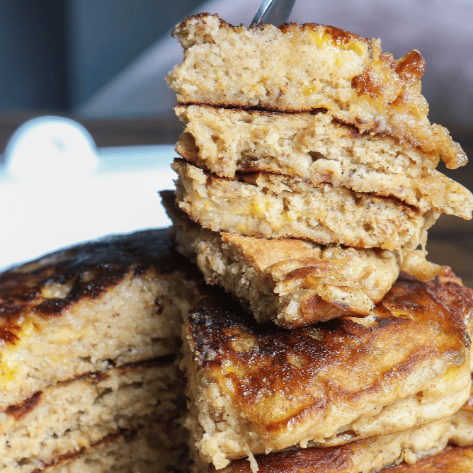 buttermilk maple cinnamon plantain pancakes