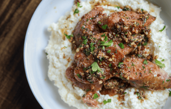 herb garlic sausage brown butter grits