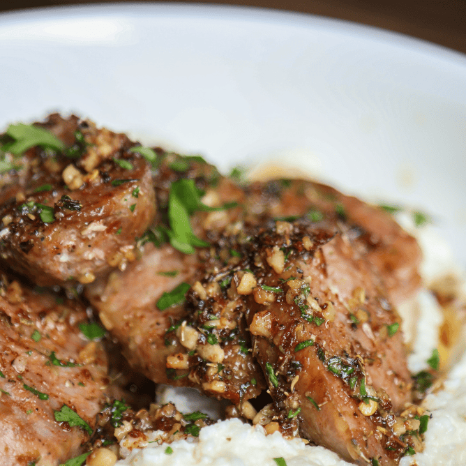herb garlic sausage brown butter grits